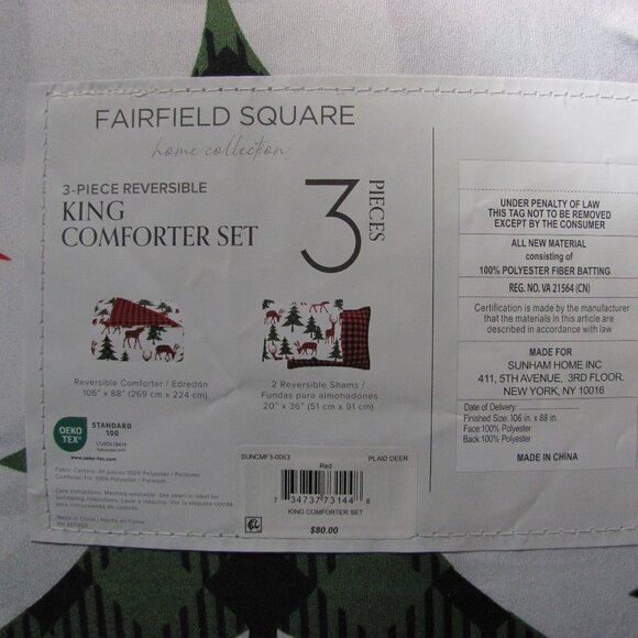 Sunham Plaid Deer Reversible 3-Pc. Comforter Sets NIP - Picture 9 of 9